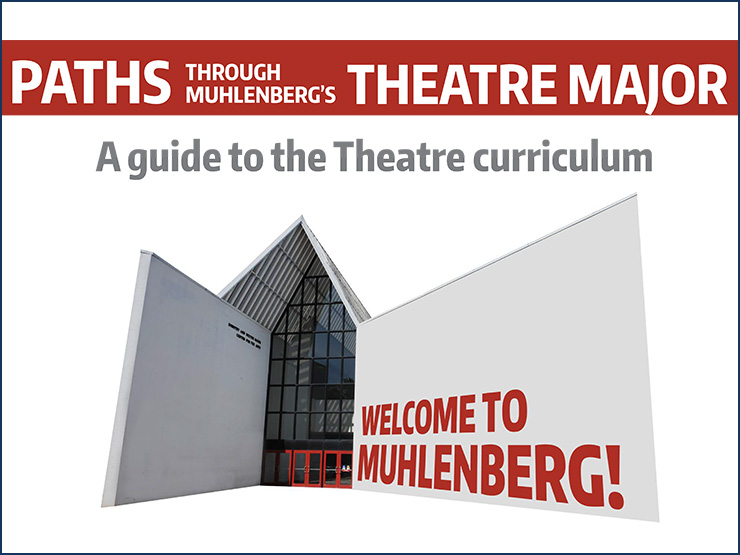 Cover of Curriculum Guide shows Muhlenberg's Baker Center for the Arts. Text: Paths through Muhlenberg's Theatre Major. A guide to the Theatre curriculum. Welcome to Muhlenberg